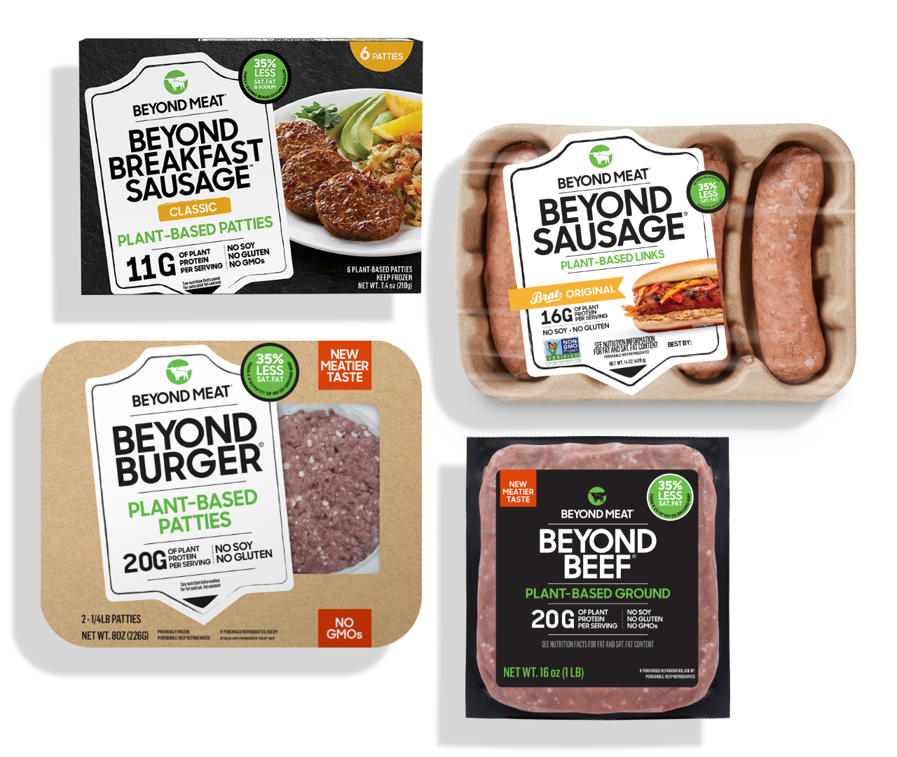 Go Beyond Trail Pack showing Beyond products: Beyond Breakfast Sausage, Beyond Brats, Beyond Burger and Beyond Ground Meat.
